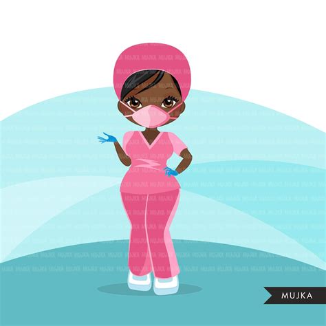 Nurse Clipart With Mask Pink Scrubs Hospital Graphics Print And Cut ...