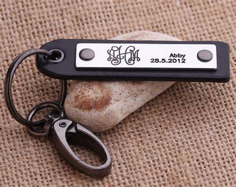 Monogram Leather Keychain Personalized Leather Key Chain - Etsy