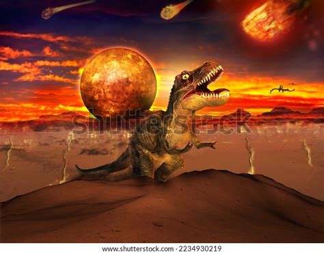 Dinosaurs During Impact Several Meteorites 3d Stock Illustration ...