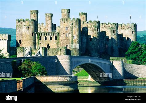 Mediaeval Conwy Castle, built by King Edward 1, on the River Conwy, Snowdonia, in the Gwynedd ...