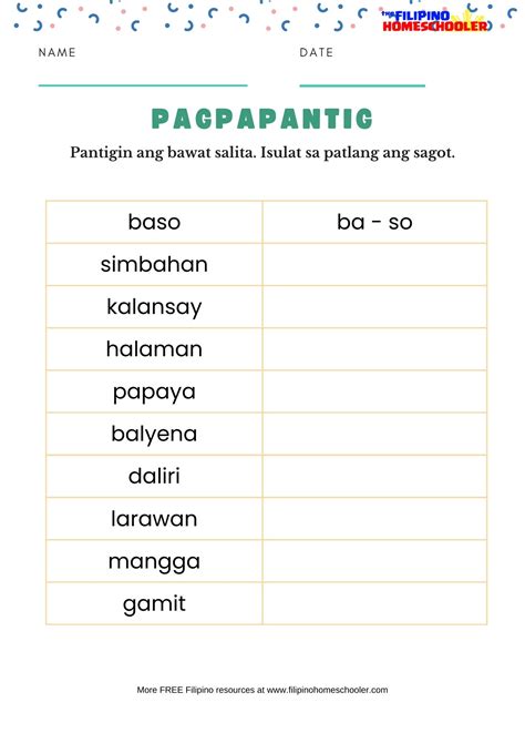 Pagpapantig FREE Filipino Worksheets (Set 2) — The Filipino Homeschooler