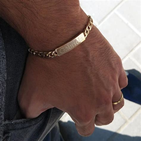 Personalized Men's id bracelet 18K Gold Plated Engraved | Etsy | Mens gold bracelets, Trendy ...