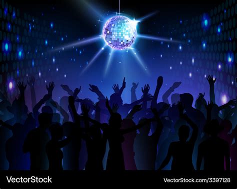 Disco ball background dancing people Royalty Free Vector