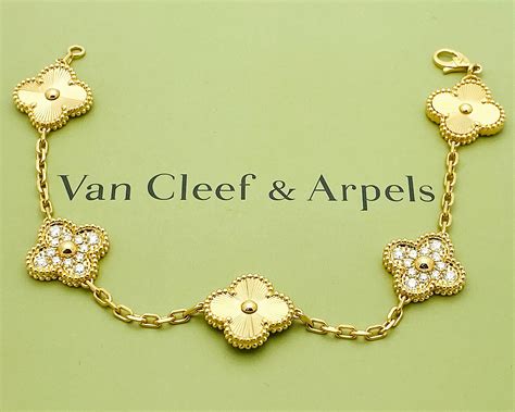 Sold Price: VAN CLEEF & ARPELS 18k GOLD DIAMOND ALHAMBRA BRACELET 5 MOTIFS - February 4, 0120 3: ...