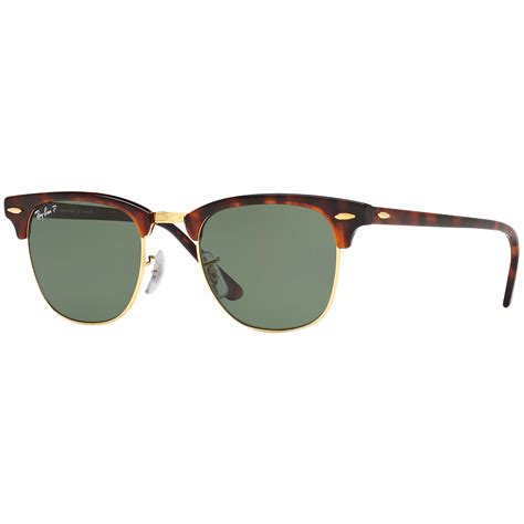 Ray-Ban RB3016 Men's Polarised Clubmaster Sunglasses, Tortoise/Dark Green at John Lewis & Partners