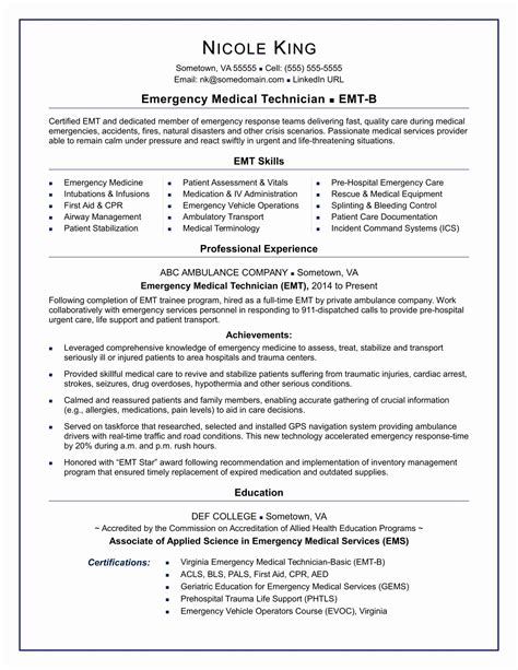 Emt Job Description Resume Best Of Emt Resume Sample Firefighter Resume ...