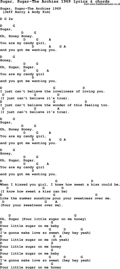 Love Song Lyrics for:Sugar, Sugar-The Archies 1969 with chords.