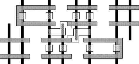 Layout of the 6T-SRAM device. The vertical black lines are the fins,... | Download Scientific ...