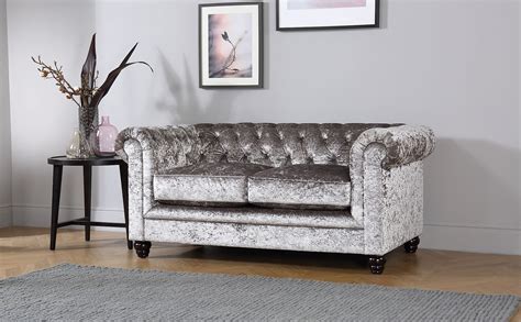 Elegant Silver Crushed Velvet 2 Seater Chesterfield Sofa