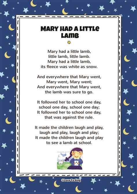 Mary Had a Little Lamb Rhyme | FREE Kids Videos & Activities | Nursery rhymes lyrics, Nursery ...