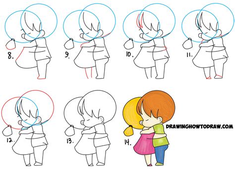 How to Draw Chibi Girl and Boy Hugging – Cute Kawaii Cartoon Children Hugging in Easy Steps ...