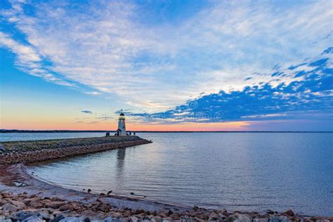 Sunset View of the Lighthouse in Lake Hefner Stock Photo - Image of ...