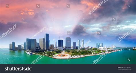 Panoramic Aerial View Miami Downtown Sunset Stock Photo 632387381 ...