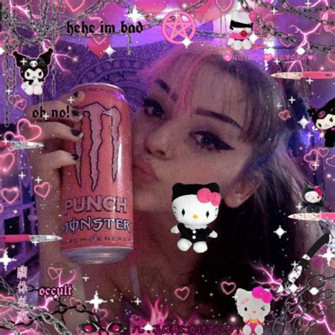 pink monster energy drink sanrio hello kitty goth aesthetic soft punk kuromi knife outfit grunge ...