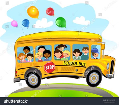 Cartoon School Kids Riding School Bus 스톡 벡터(로열티 프리) 315016670 ...