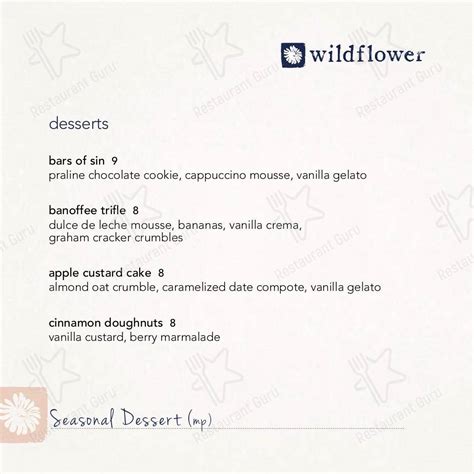 Menu at Wildflower restaurant, Tucson