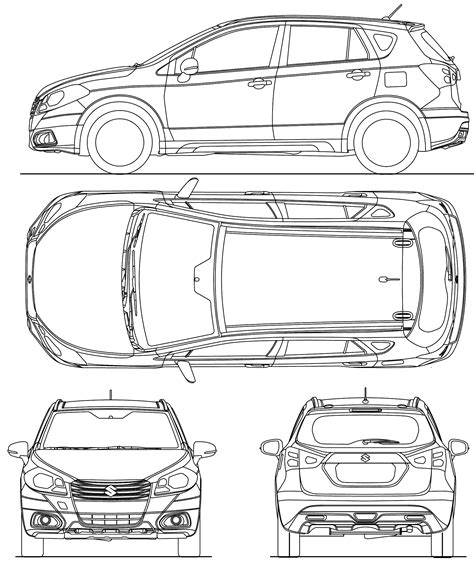 Suzuki SX4 S-Cross 2013 Blueprint - Download free blueprint for 3D modeling