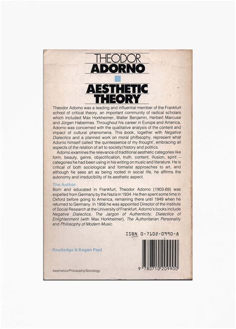 Theodor Adorno - Aesthetic Theory — Tomorrow Today