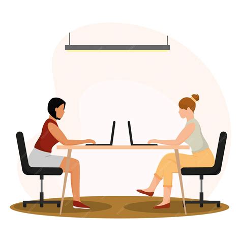 Premium Vector | Pair of girl characters working on a coworking office ...