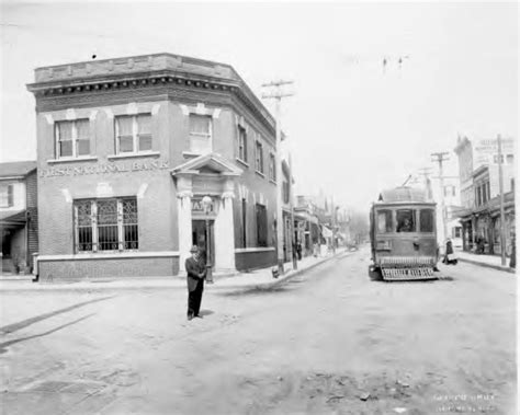 Late 1910's -- Mineola, New York -- Photo of Mineola's Main Street looking north showing trolley ...