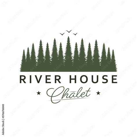 Hand drawn forest logo design. River house emblem. Luxury real estate logotype. Stock Vector ...