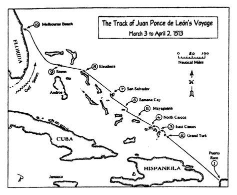 Image detail for -Annotated chartshowing Ponce de Leon’s track through ...