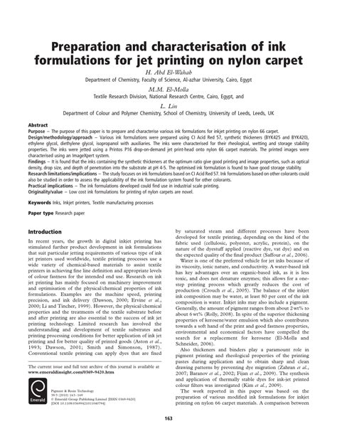 (PDF) Preparation and characterisation of ink formulations for jet ...