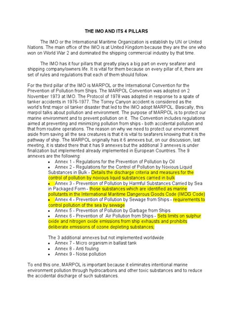 The Imo and Its 4 Pillars | PDF | Air Pollution | Human Impact On The ...