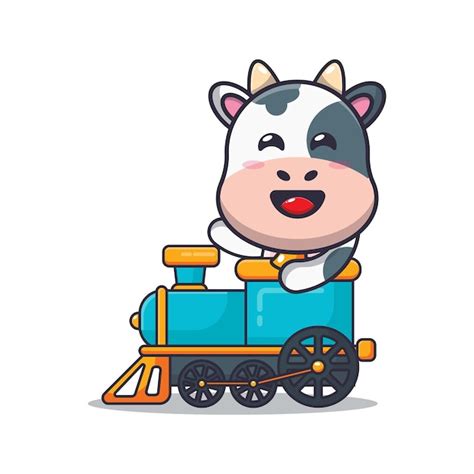 Premium Vector | Cute cow mascot cartoon character ride on train