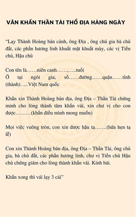 Văn khấn Thần Tài Thổ Địa hàng ngày, cầu tài lộc, bình an - Đời Sống Phong Thuỷ - Chia Sẻ Kiến ...