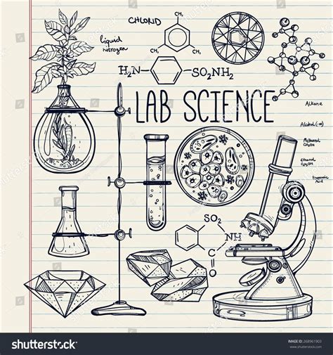 Hand drawn vintage laboratory icons sketch. Vector illustration. Medieval lab. Science lab ...