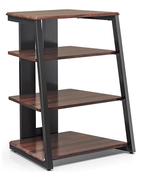 FITUEYES Design 4-Tier AV Media Stand Corner Shelf Stand Wooden Corner Shelves Component Cabinet ...