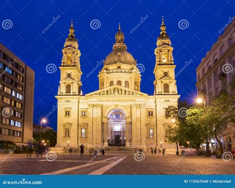 St. Stephen`s Basilica at Night, Budapest, Hungary Editorial Stock ...