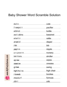 13 Free Printable Baby Shower Word Scramble Game Puzzles