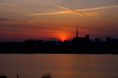 Premium Photo | Silhouette of factory at sunset