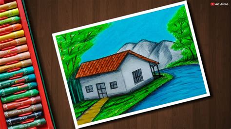 Oil Pastel Village Scene Drawing / How to draw easy scenery drawing ...