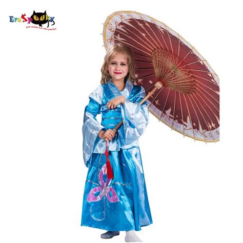 Child Geisha Costume Blue Kimono Girls 2017 Japan Carnival Cosplay Robe Corset 2 Piece Set Cheap ...