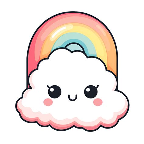 arc en ciel nuage mignonne dessin animé kawaii autocollant clipart ai généré 24637576 PNG