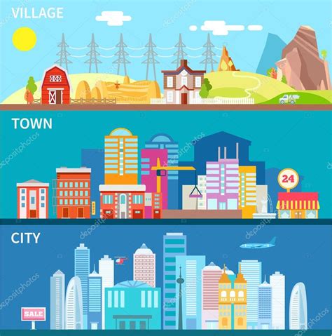 City, town and village landscapes — Stock Vector © funnyclay #103130630