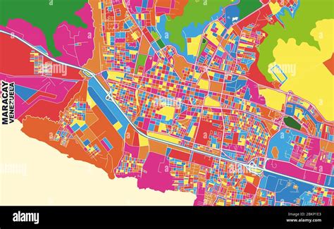 Colorful vector map of Maracay, Venezuela. Art Map template for selfprinting wall art in ...