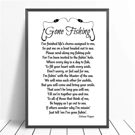 Gone Fishing Poem Wall Art Canvas Painting Delmar Pepper Mourning Quotes Minimalist Poster And ...