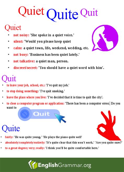 Quiet / Quit / Quite | Como aprender ingles rapido, Educacion ingles, Gramática del inglés