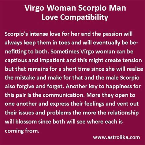 Virgo Woman and Scorpio Man Love Compatibility | Sagittarius man in love, Aquarius men love ...