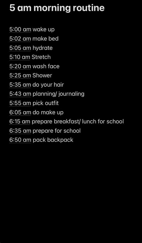 5 am Morning routine | School morning routine, Morning routine school, Morning routine schedule