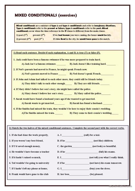 Mixed Conditionals (exercises) gener…: English ESL worksheets pdf & doc