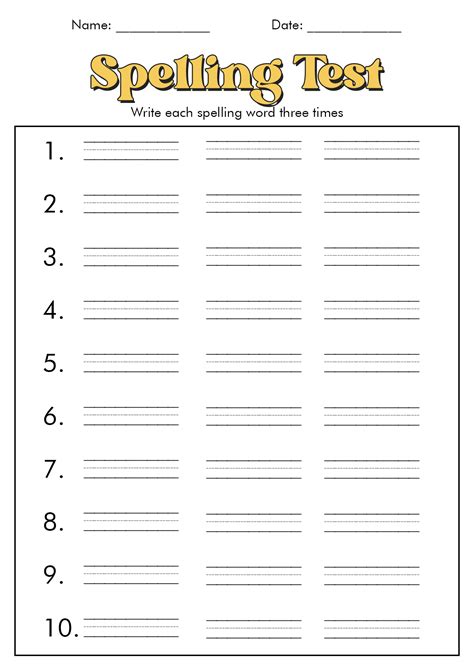 Printable Spelling Practice Template