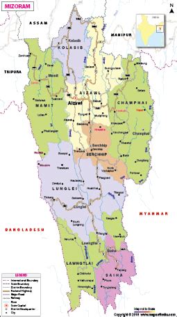 Mizoram Map: State, Districts Information and Facts