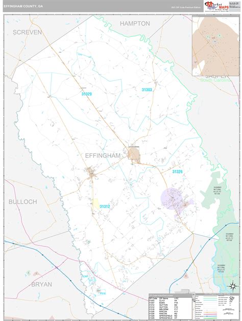 Effingham County, GA Wall Map Premium Style by MarketMAPS