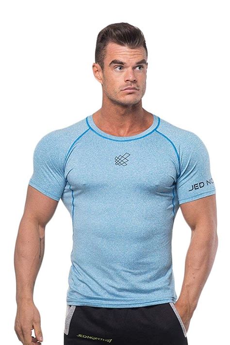 Men's Bodybuilding Workout Short Sleeve Tee Slim Fit T Shirt for Gym - Aqua Blue - C2128WDV6YR ...