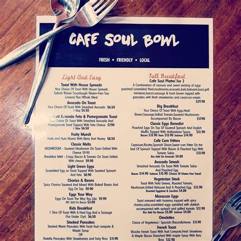 Menu at Cafe Soul Bowl, Leichhardt